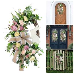 Party Decoration Easter Wreath Front Door Spring Flower Wall Hanging Pendant Greenery Garland For Holiday Indoor Outdoor Garden Home