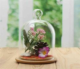 Home Decor Vases Glass Flower Display Cloche Bell Jar Dome Immortal Preservation Wooden Base Everlasting Cover 210913218G8730151