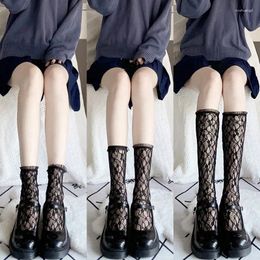 Women Socks 3pcs Lolita Long Tube White Lace Mesh Female Over-knee High-tube Thigh Middle-tube Calf Thin Section Student Black