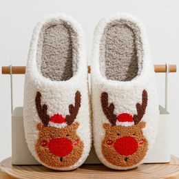 Slippers Cute Elk Christmas Winter Warm Soft TPR Thicken Sole Women Men Houseshoes Cushion Slides