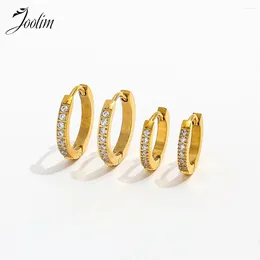 Hoop Earrings Joolim Jewellery High Quality PVD Wholesale Waterproof Fashion Luxury Basic Zirconia Huggie Stainless Steel Earring For Women