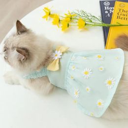 Dog Apparel Summer Dress Daisy Print Luxury Clothes Pet Bow Lace Skirt Chihuahua Korean Bichon Kitten Puppy Clothing