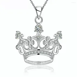 Pendant Necklaces Elegant Noble Crown Cubic Zirconia Chain Necklace Charm 925 Sterling Silver ColorJewelry Girl