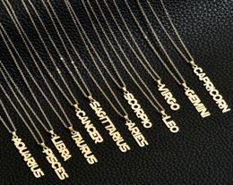 Personalized 12 zodiac sign necklaces18 K gold plated rose gold silverfactory wholesalstainless steel jewelry for womenmen3880628