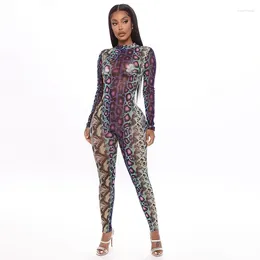 Beach Dress For Women Cover Up Wear Bathing Suit Snake Print Long Sleeve Bodysuit One Pants Polyester Swiming Summer 2024