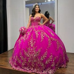 Rose Red Shiny Quinceanera Dress Ball Gown Applique Lace Crystal Beading Tull Off The Shoulder Sweet 16 Vestido De 15 Anos