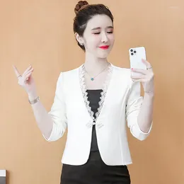 Women's Jackets Fashion For Women 2024 Black White Cardigan Short Jacket Long Sleeve Lace V-Neck Coat Clothes G37