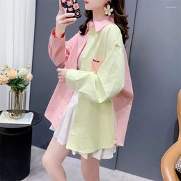 Women's Hoodies Age-Reducing Color-Blocked Shirt For Women Summer 2024 Pure Cotton Loose Fresh And Chic Sun Protection Long-Sleeved Jacket