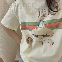 Women's T-Shirt designer High quality of original standard Spring/Summer New Cute Fruit Hand-painted T-shirt with Peter Rabbit Round Neck Short Sleeve 8ZZF