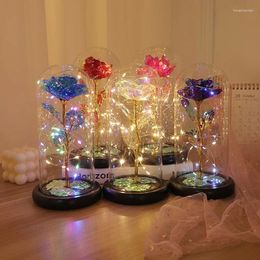 Decorative Flowers Wedding Galaxy Rose Flower Eternal With Lights In Dome Forever Red Valentine'S Day Mother'S Romantic Gift