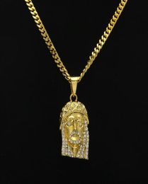 Mens Hip Hop Necklace Jewelry Iced Out JESUS Piece Pendant Necklaces With 70cm Gold Cuban Chain8503751