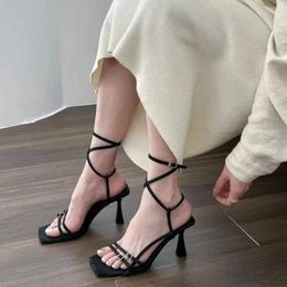 Dress Shoes Women's Ankle Buckle High Heel Sandals Breathable Sexy Party For Women Ladies Front Cross Strap Open Toe Square