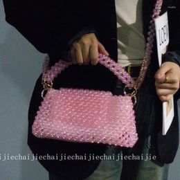 Totes Fashion INS Pink Girl Texture Chain Crossbody Bags For Woman Customised Evening Crystal Bag Handwoven Beaded Women's Handbag