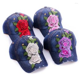 Ball Caps Rose Patch Washed Cotton Baseball For Men Woman Snapback Hats Adjustable Retro Distressed Denim Unisex Soft Top Cap