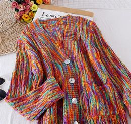 Rainbow Sweater Cardigans Casual Chic Colourful Women Cardigans Long Sleeve Boho Vintage Knitted Sweaters Autumn Winter 2020 LJ20116537258
