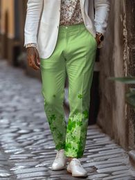 Mens fresh style pants with green clover pattern straight leg pants with personalized 3D printing 240422