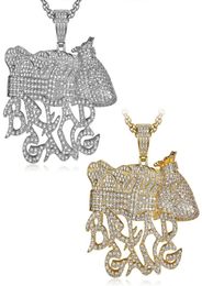 Iced Out Gold Silver Plated BREAD GANG Pendant Necklace Micro Zircon Charm Men Bling Hip Hop Jewelry Gift7636326