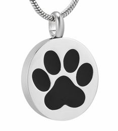 IJD9738 Stainless Steel Pet Paw Print Round Circle Cremation Memorial Pendant for Ashe Urn Souvenir Keepsake Necklace Jewelry4941376