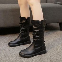 Boots British Style Retro Mid Length 2024 Autumn And Winter Flat Bottomed Plush Side Zippered Short For Women Zapatos Mujer