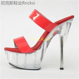 Dress Shoes 15cm High-heeled Slippers Women's Fashion Transparent Bottom With Thin Heel Solid Color Joker Sandals Fish Mouth