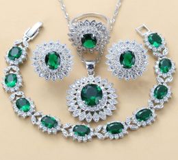 luxurious Dubai Bridal Silver 925 Brial Jewelry Sets Green Cubic Zircon Earrings Necklace Bracelet And Ring Sets 2202101480859