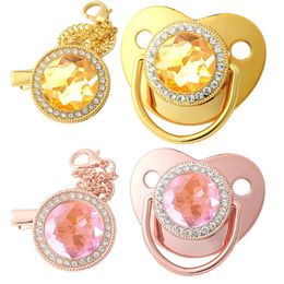 Big Rhinestones Baby Pacifiers Chain Clip Lid Set Colourful Luxury Silicone Pacifier Teether Dummy Nipple born Shower Gift 240418