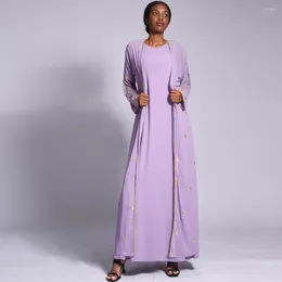 Ethnic Clothing Embroidered Chiffon Open Abaya Eid Ramadan Women Muslim Maxi Dress Dubai Turkey Kaftan Islamic Jalabiya Robe Kimono Cardigan