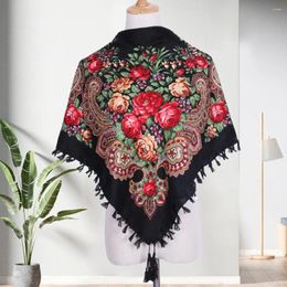 Scarves Women Scarf Tassel Decor Square Soft Shawl Windproof Headscarf Retro Lady Autumn Winter Ethnic Print Cotton