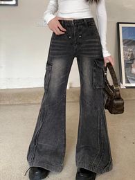 Women's Jeans 2024 Y2K Streetwear Vintage Black Baggy Flared Cargo Pants Women Clothing Multi Pockets Old Dress Lady Trousers Ropa Mujer