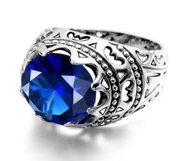 Cluster Rings Silver 925 For Men Real Round Carve Sapphire Gemstone Ring Vintage Luxury Ethnic Fine Jewelry5253538