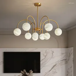 Chandeliers Nordic Light Luxury Villa Living Room Marble Chandelier Modern Simple Bedroom Loft Foyer Brass Ball Pendant