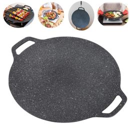 Pans 1pc Korean BBQ Grill Pan Stone Coating Non-stick Marble Camping Round Griddle With Handle For Baking