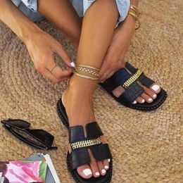 Slippers 2024 Summer Fashion Designer Women Flat Flip Flops Double Chain Sandal Comfort Outdoor Beach Opened Toe Shoes