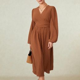 Casual Dresses Imcute Women Long Sleeve Dress Swiss Dot A-Line Party Vacation For Beach Cocktail Club Streetwear