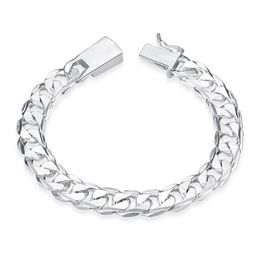 10MM square buckle side body pattern hand men039s s sterling silver plated bracelet men and women 925 silver 2373509