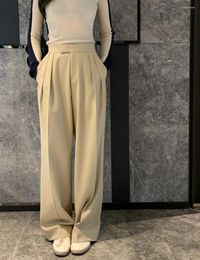 Women's Pants Chic Women Casual Loose Straight Suits 2024 Spring Summer Office Ladies High Waist Wide Leg Trousers WP19