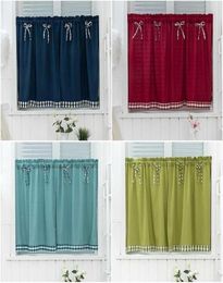 Bay Window Curtains Grid Short Curtain for Kitchen Cabinet Door Separate Panel Bowknot Decor Drapes Cozy Cafe Bar HalfCurtain 216700657