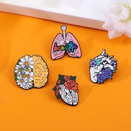 Brooches Creative Cartoon Flower Visceral Organs Enamel Brooch Lapel Pin Heart Chest Brain Punk Personality Alloy Stab Badge