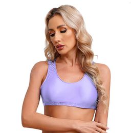 Women's Tanks Womens Glossy Cropped Tank Top Swimsuit Solid Colour Round Neck Sleeveless Sports Yoga Workout Vest Tops Swimwear Party