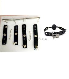 Bondage Spreader Bar Ankle Wrist Cuffs Leather Pad Locks Striper and Mouth gag open sexy R437660925