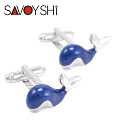 SAVOYSHI Whale Cufflinks for Mens Shirt Brand Cuff Bottons High Quality Blue Enamel Animal Cuff Links Fashion Men Jewellery Gift1643144