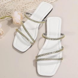 Slippers Leisure Roman Style Flock Weave Women's Transparent Summer Chain Slip On Flat Beach Womens Arch Support Size 9