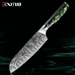 Santoku Knife 7" Kitchen Knife Sharp Stainless Steel Blade and Resin Handle for Cutting,Slicing,Dicing for Vegetables and Fruits