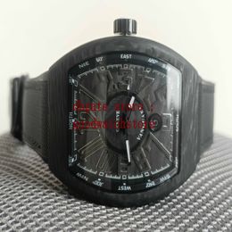 Men's Quality 45mm Wristwatches V 45 SC DT NR Black carbon Fibre dial Vanguard PVD Automatic Mens Watch Rubber Strap Gents ET246K