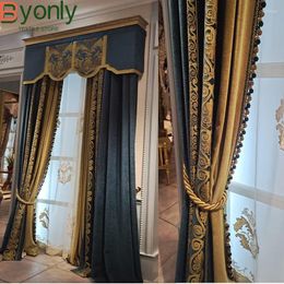 Curtain Customized Peacock Blue Embroidered Screen Thickened Splicing Chenille Curtains For Living Room Bedroom French Window Villa