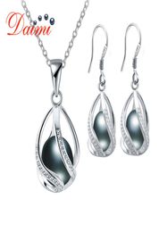 DMSFP001 Pearl Jewellery Sets Silver 925 Jewellery 89mm Bohemian style BlackWhitePinkPurple Pearl Set For Women1207821