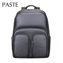 Backpack Simple Full Grain Cow Leather Men's Black Large Capacity Style Men 15.6 Inch Office Work Business