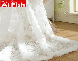 Pastoral Korean Creative White Lace Rose Curtain Voile Custom Window Screens For Marriage Living Room Bedroom 30 LJ2012243992200
