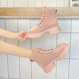 Casual Shoes Women's Boots 2024 Spring And Autumn Of Women Fashion Lace-Up Platform Bare Retro Non-slip