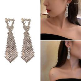 Dangle Earrings Fashion Necktie Shaped Women Shiny Rhinestone Drop Female Girls Daily Shopping Club Party Jewellery Gift
